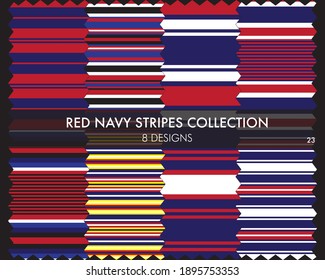 Red Navy striped seamless pattern collection includes 8 designs for fashion textiles, graphics