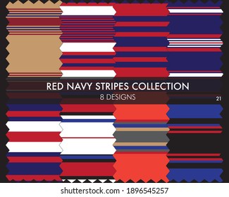 Red Navy striped seamless pattern collection includes 8 designs for fashion textiles, graphics
