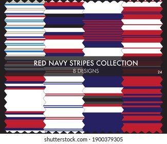 Red Navy striped seamless pattern collection includes 8 designs for fashion textiles, graphics