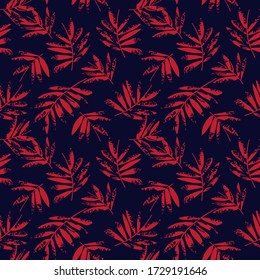 Red Navy Tropical Leaf botanical seamless pattern background suitable for fashion prints, graphics, backgrounds and crafts