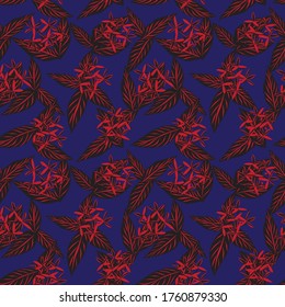 Red Navy Tropical Leaf botanical seamless pattern background suitable for fashion prints, graphics, backgrounds and crafts