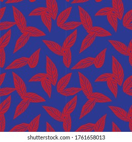 Red Navy Tropical Leaf botanical seamless pattern background suitable for fashion prints, graphics, backgrounds and crafts