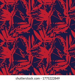 tropisches Rotes Navy-tropisches Leaf-botanischer, nahtloser Musterhintergrund, geeignet für Modedrucke, Grafiken, Hintergründe und Kunsthandwerk