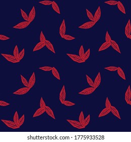 Red Navy Tropical Leaf botanical seamless pattern background suitable for fashion prints, graphics, backgrounds and crafts