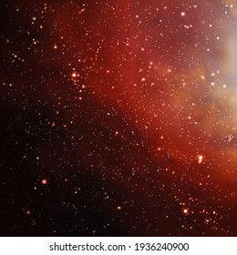 Red nebula in outer space. Night starry sky. Dark cosmic background