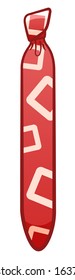 Red necktie with beige squares pattern isolated illustration. White background, vector.