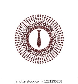 Red necktie icon inside rubber grunge texture stamp