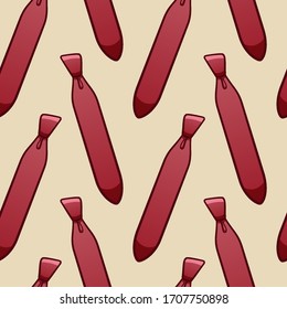 Red neckties seamless pattern. Decoration for greeting card, wrapper and textile. Beige background, vector.