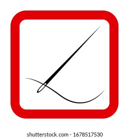 Red needle and thread sign on a white background, icon for design, vector illustration