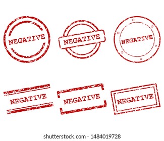 Red negative stamps on white