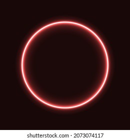 red neon 3d circle. glowing in the dark circle. neon frame
