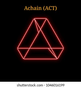 Red neon Achain (ACT) cryptocurrency symbol. Vector illustration eps10 isolated on black background
