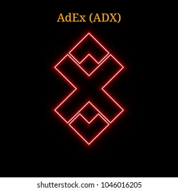 Red neon AdEx (ADX) cryptocurrency symbol. Vector illustration eps10 isolated on black background