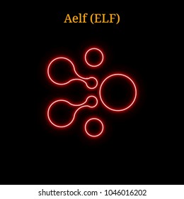 Red neon Aelf (ELF) cryptocurrency symbol. Vector illustration eps10 isolated on black background