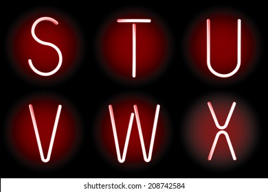 Red Neon alphabet. Gradient mesh. Vector illustration.