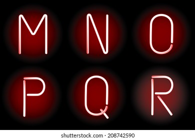 Red Neon alphabet. Gradient mesh. Vector illustration.