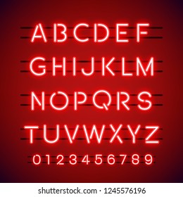Red Neon Alphabet And Numbers Vector