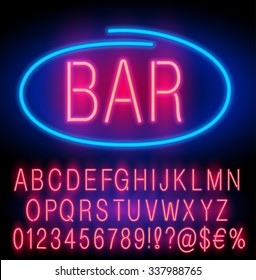 Red  Neon Alphabet Set for Signs. Realistic vector font set