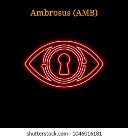 Red neon Ambrosus (AMB) cryptocurrency symbol. Vector illustration eps10 isolated on black background