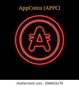 Red neon AppCoins (APPC) cryptocurrency symbol. Vector illustration eps10 isolated on black background