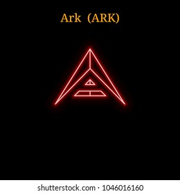 Red neon Ark (ARK) cryptocurrency symbol. Vector illustration eps10 isolated on black background