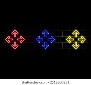 uma seta de néon vermelha virando à direita. Símbolo de sinal de estrada ícone vermelho claro, símbolo brilhante com um ícone de fundo escuro no chat neon. Um símbolo vermelho brilhante com um tom escuro