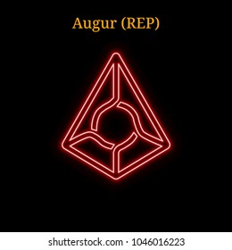 Red neon Augur (REP) cryptocurrency symbol. Vector illustration eps10 isolated on black background
