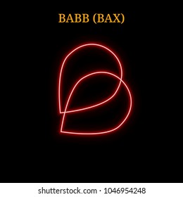 Red neon BABB (BAX) cryptocurrency symbol. Vector illustration eps10 isolated on black background