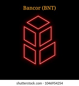 Red neon Bancor (BNT) cryptocurrency symbol. Vector illustration eps10 isolated on black background