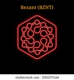 Red neon Bezant (BZNT) cryptocurrency symbol. Vector illustration eps10 isolated on black background