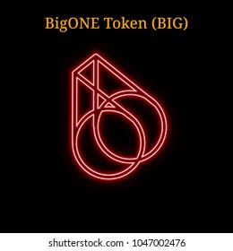 Red neon BigONE Token (BIG) cryptocurrency symbol. Vector illustration eps10 isolated on black background