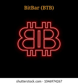 Red neon BitBar (BTB) cryptocurrency symbol. Vector illustration eps10 isolated on black background