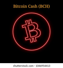 Red neon Bitcoin Cash (BCH) cryptocurrency symbol. Vector illustration eps10 isolated on black background