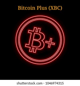 Red neon Bitcoin Plus (XBC) cryptocurrency symbol. Vector illustration eps10 isolated on black background