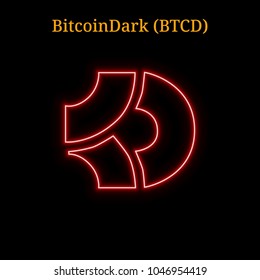 Red neon BitcoinDark (BTCD) cryptocurrency symbol. Vector illustration eps10 isolated on black background