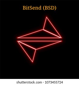 Red neon BitSend (BSD) cryptocurrency symbol. Vector illustration eps10 isolated on black background