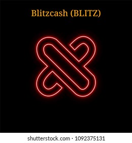 Red neon Blitzcash (BLITZ) cryptocurrency symbol. Vector illustration eps10 isolated on black background