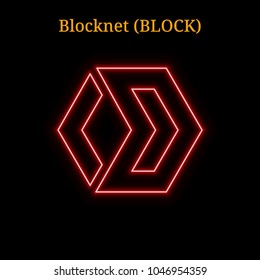 Red neon Blocknet (BLOCK) cryptocurrency symbol. Vector illustration eps10 isolated on black background