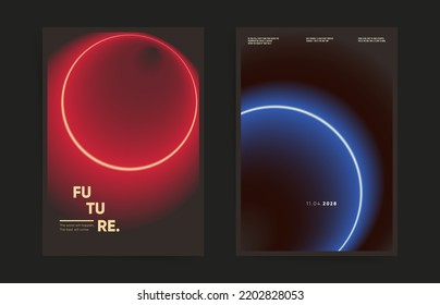 Red neon and blue gradient space poster design. Vector futuristic background art.