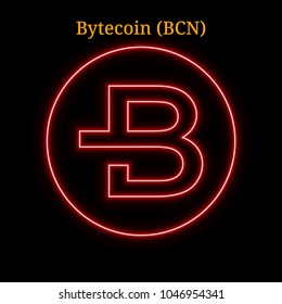 Red neon Bytecoin (BCN) cryptocurrency symbol. Vector illustration eps10 isolated on black background svg