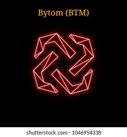 Red neon Bytom (BTM) cryptocurrency symbol. Vector illustration eps10 isolated on black background