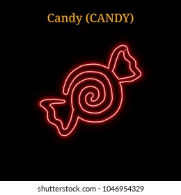 Red neon Candy (CANDY) cryptocurrency symbol. Vector illustration eps10 isolated on black background