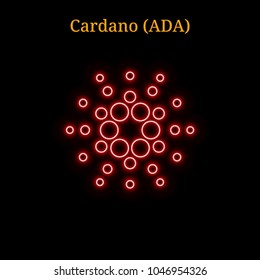 Red neon Cardano (ADA) cryptocurrency symbol. Vector illustration eps10 isolated on black background