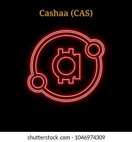 Red neon Cashaa (CAS) cryptocurrency symbol. Vector illustration eps10 isolated on black background