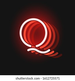 Red neon character font on black background with reflections, vector illustration