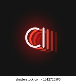 Red neon character font on black background with reflections, vector illustration