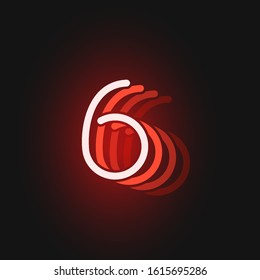 Red neon character font on black background with reflections, vector illustration