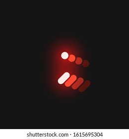 Red neon character font on black background with reflections, vector illustration