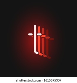 Red neon character font on black background with reflections, vector illustration