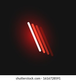 Red neon character font on black background with reflections, vector illustration